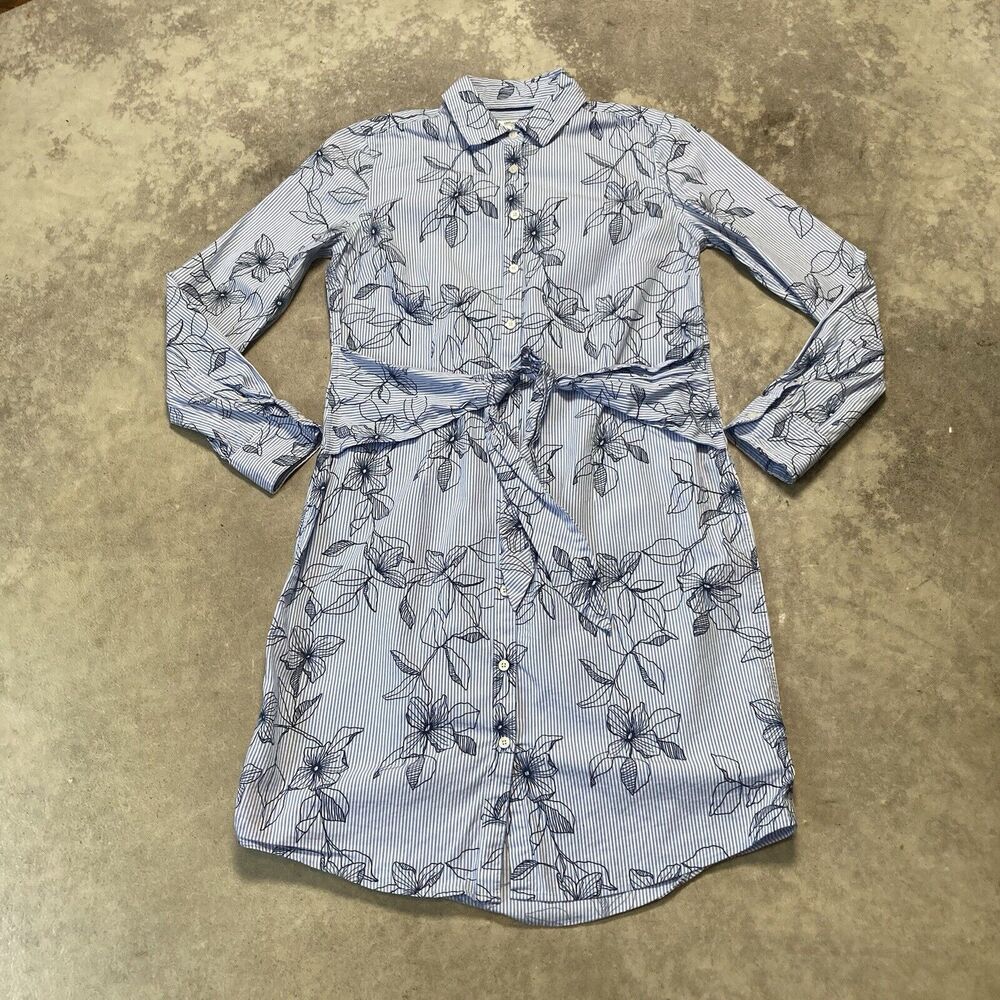 UNTUCKit For Her‎ Shirt Dress Womens 2 Lily Blue Floral Belted Long Sleeve Strip
